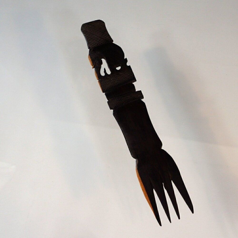 Vintage Elephant Heart Wood Fork African Hand Carved Folk Art Long Handle